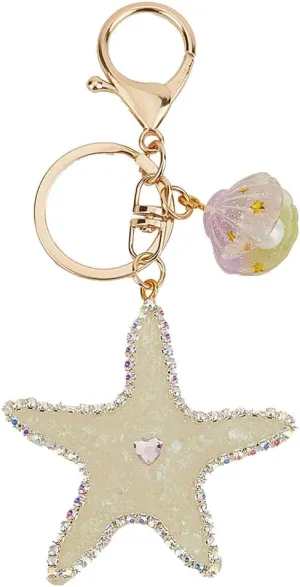 1 Box 1Pc Sea of Stars Keychain Starfish Keychains Beach Small White Cute Acrylic Alloy Sparkling Shell Plastic Peal Keyring Mother's Day Crystal Key Chains for Car Keys Handbags Purse Decor