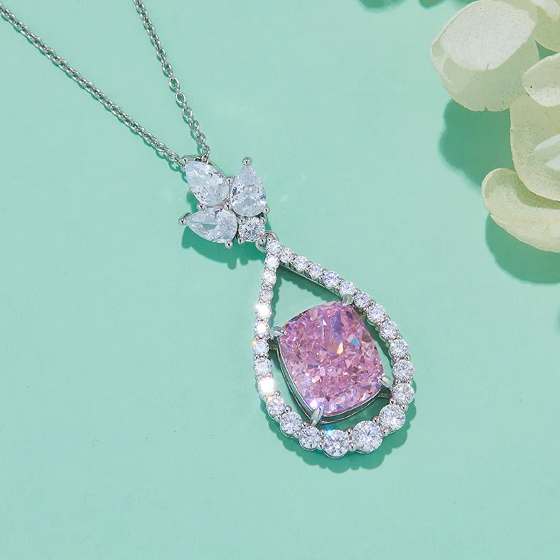 13.1Carat Cushion Cut Pink Zircon Water Drop Necklace