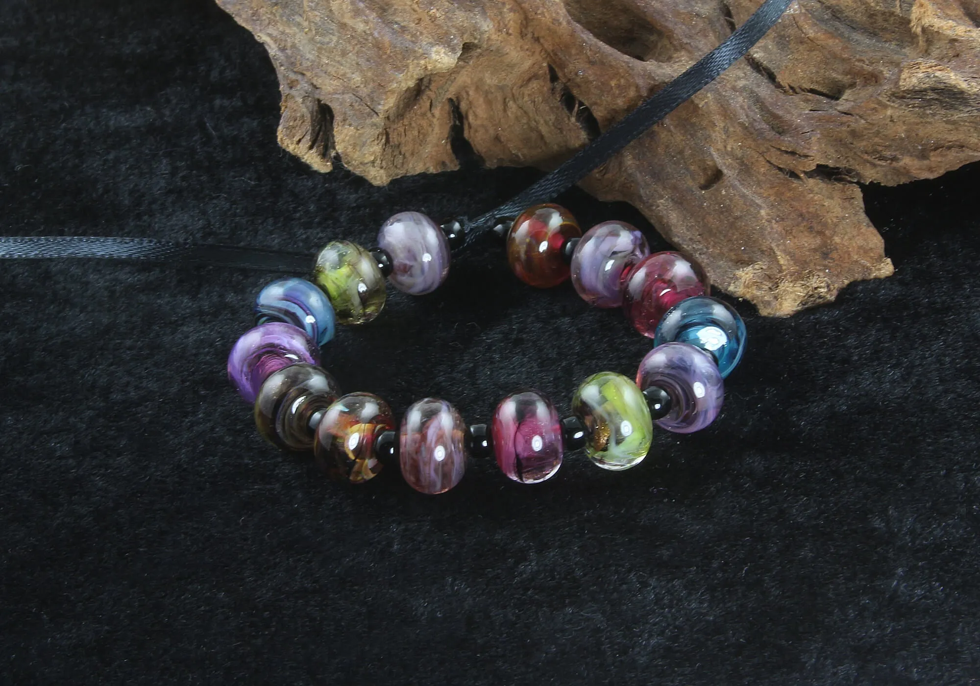 14 Handmade Mini Multicolor Swirl Lampwork Beads Set SRA