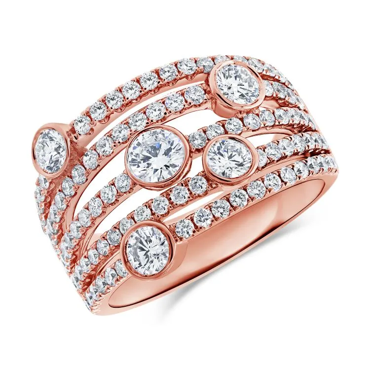 14k Gold 1.72 Ct Diamond Bezel and Prong Set Ring, available in White, Rose and Yellow Gold