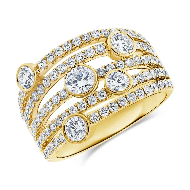 14k Gold 1.72 Ct Diamond Bezel and Prong Set Ring, available in White, Rose and Yellow Gold