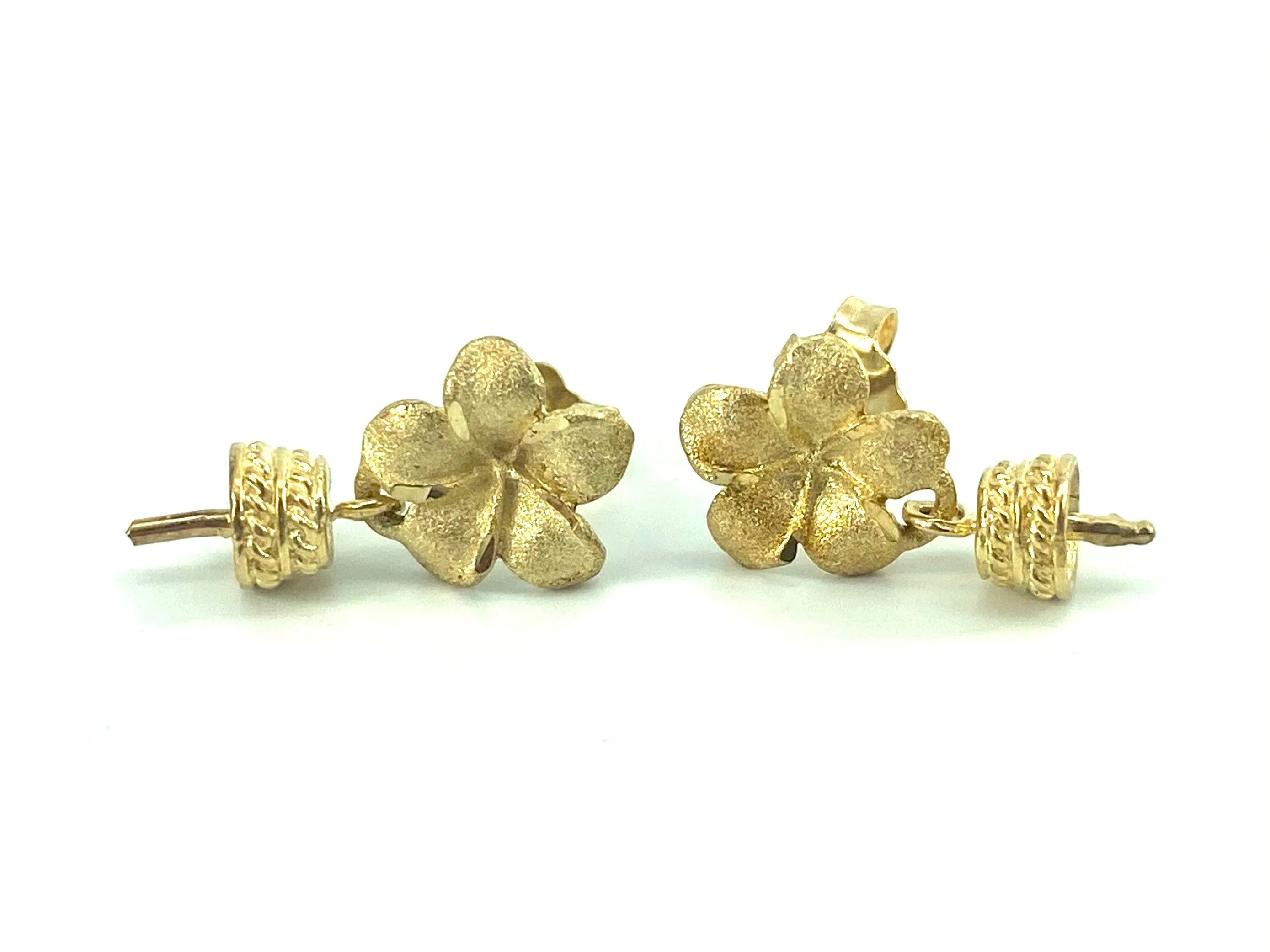 14K Solid Gold Plumeria with Plumeria Earring Settings, Sku#14KYPLUMERIA