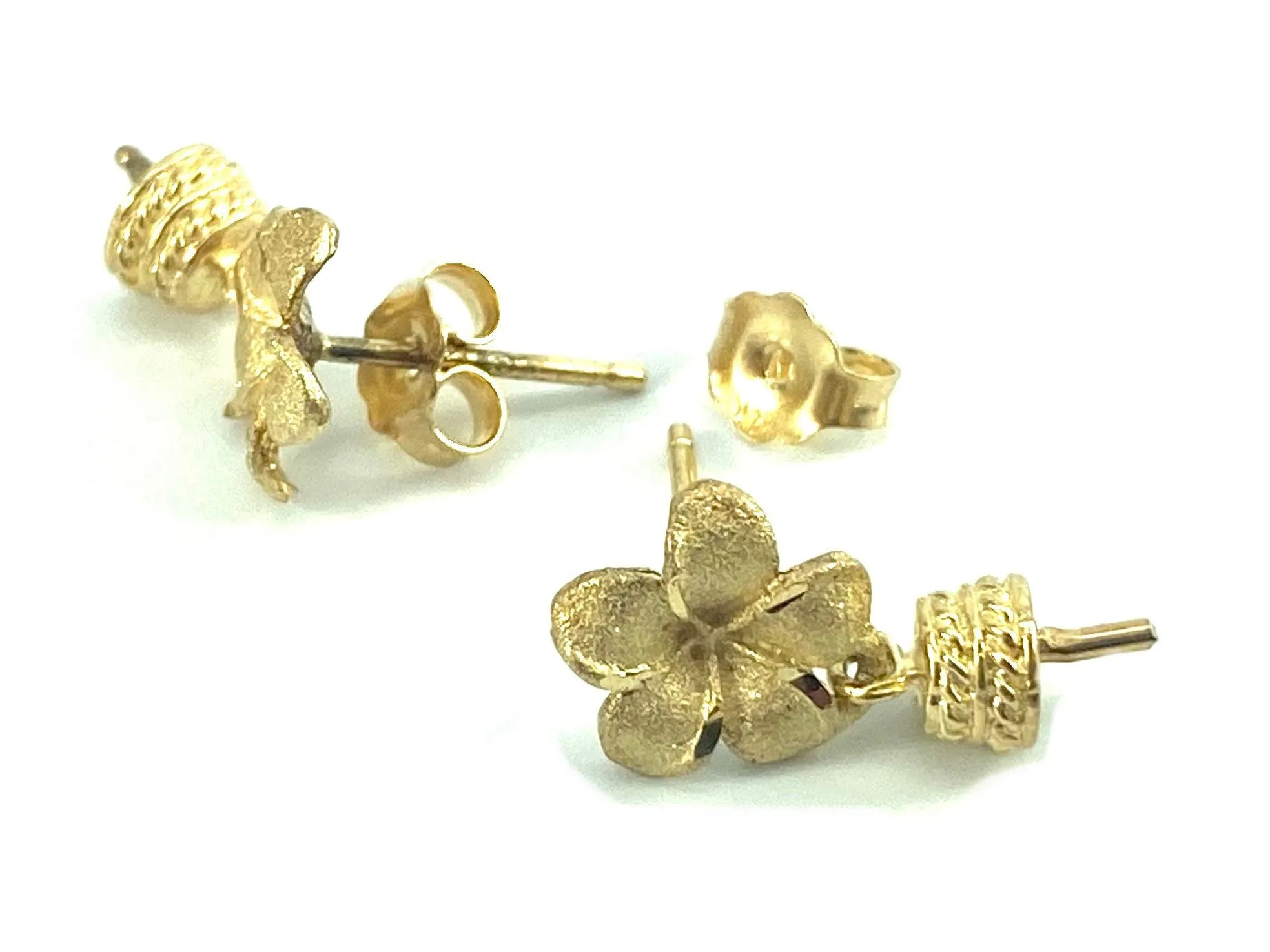 14K Solid Gold Plumeria with Plumeria Earring Settings, Sku#14KYPLUMERIA