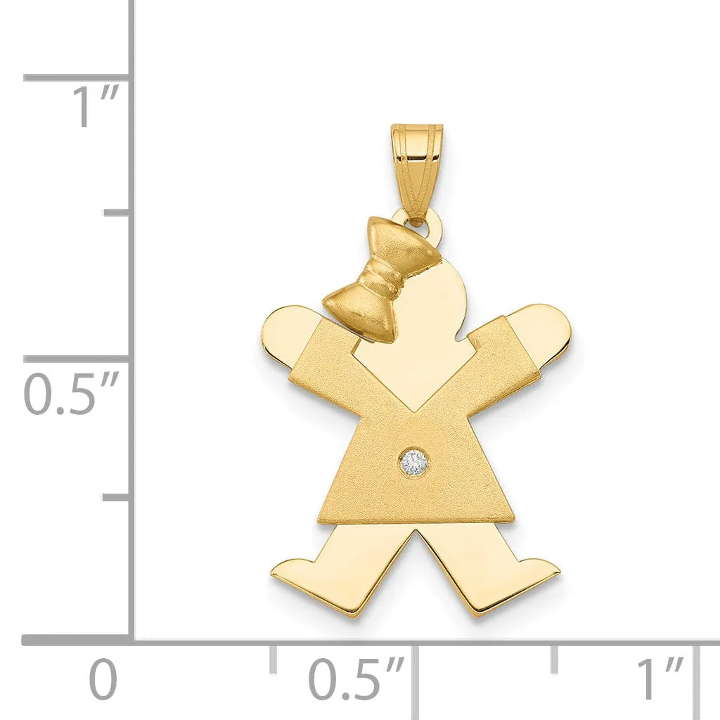 14k Yellow Gold Diamond Girl With Bow Joy Pendant
