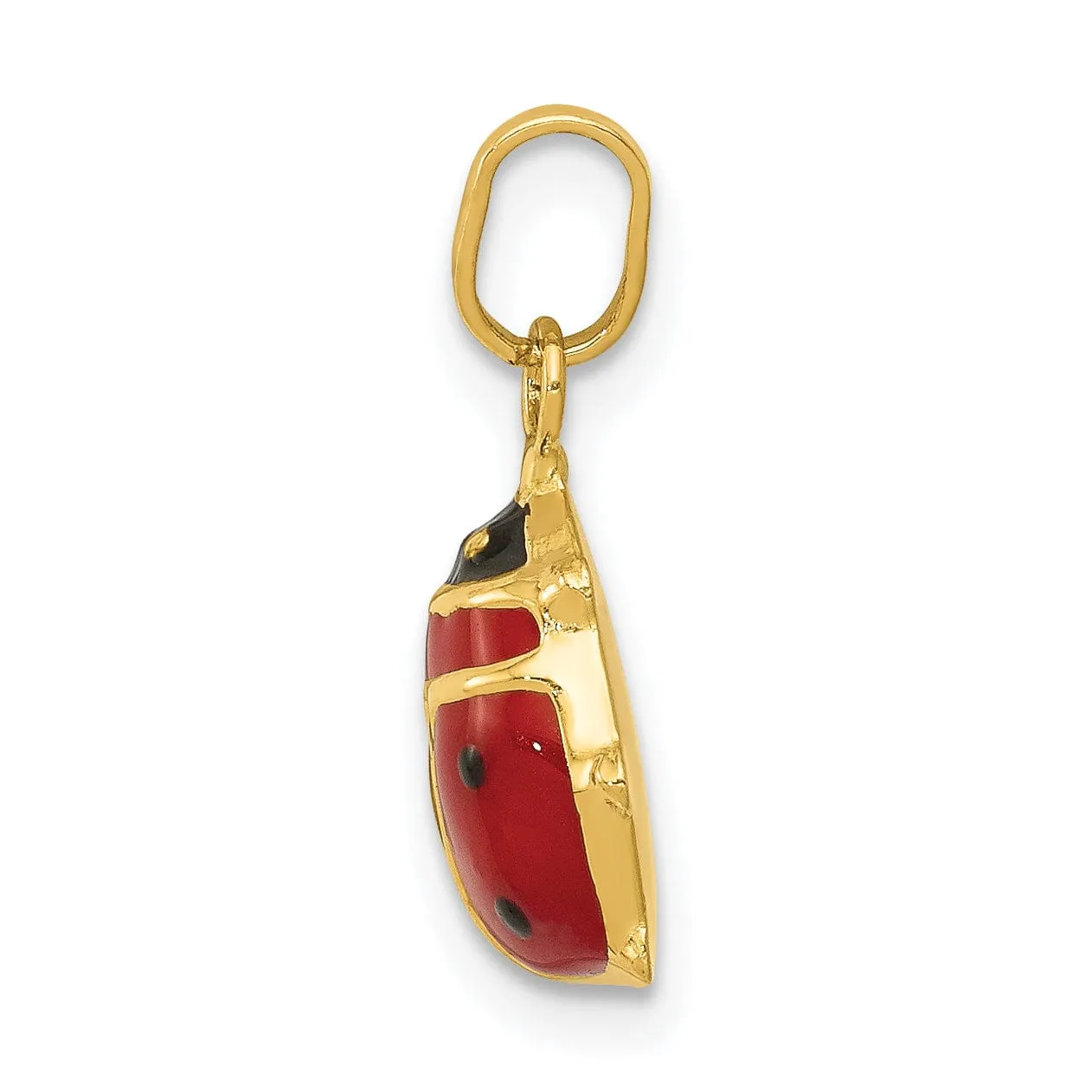 14k Yellow Gold Polish Red-Black Enameled Finish Flat Back Ladybug Pendant