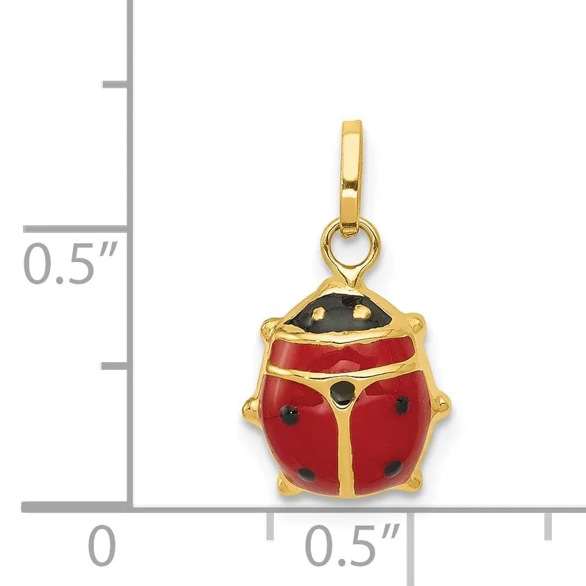 14k Yellow Gold Polish Red-Black Enameled Finish Flat Back Ladybug Pendant