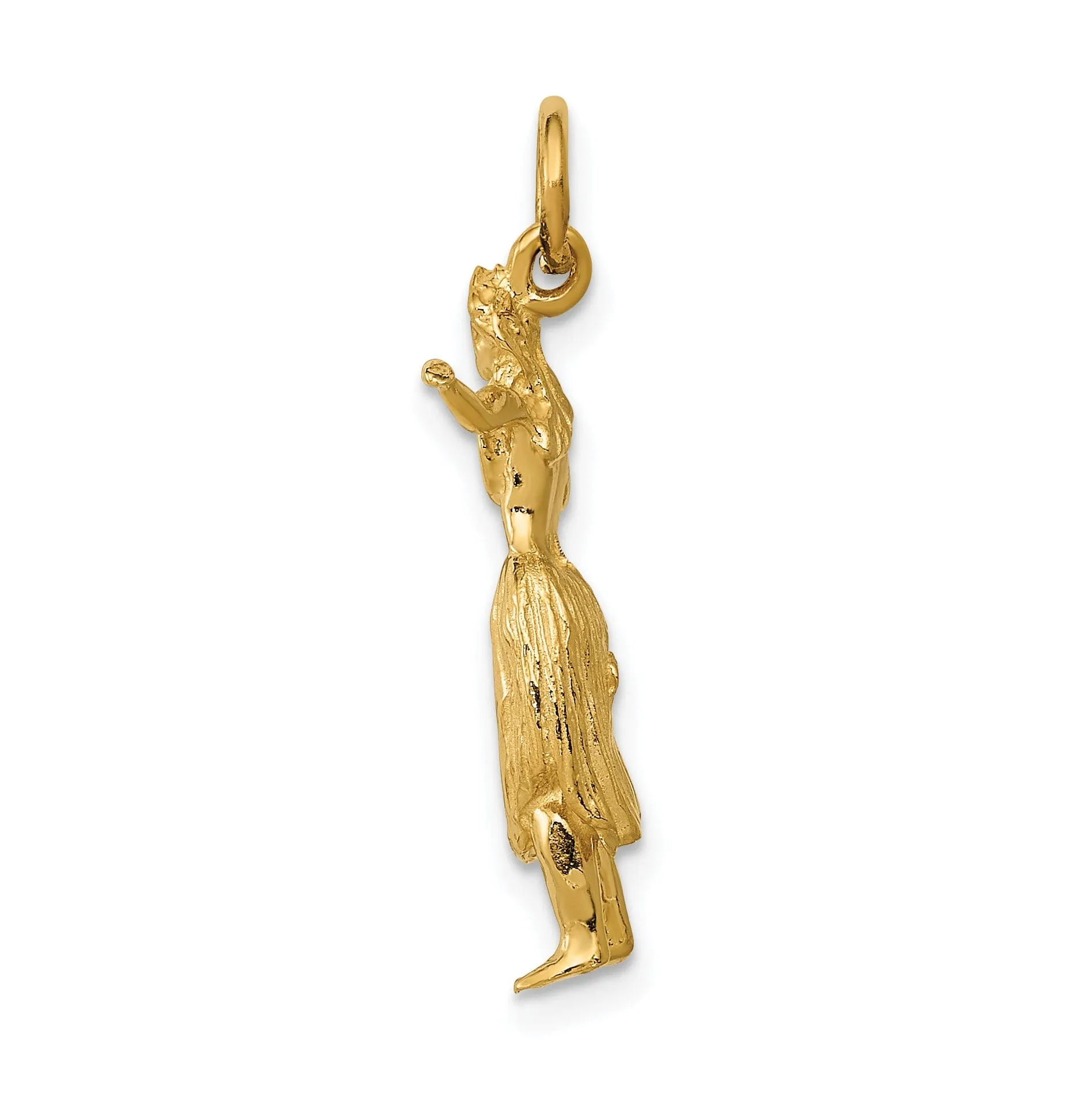 14k Yellow Gold Textured Polished Finish 3-Dimensional Womens Hula Dancer Charm Pendant