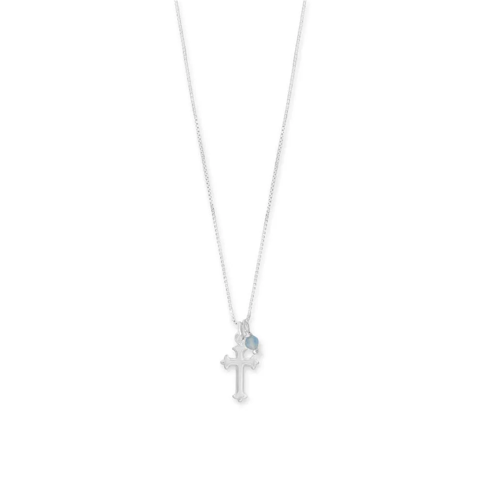 16" Birthstone and Ornate Cross Charm Necklace (All Months)