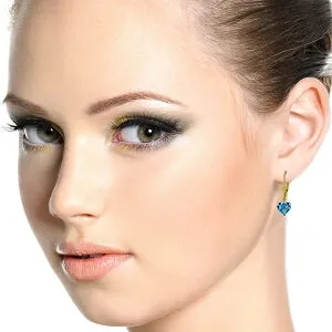 3.25 Carat 14K Solid Yellow Gold Leverback Earrings Natural Blue Topaz