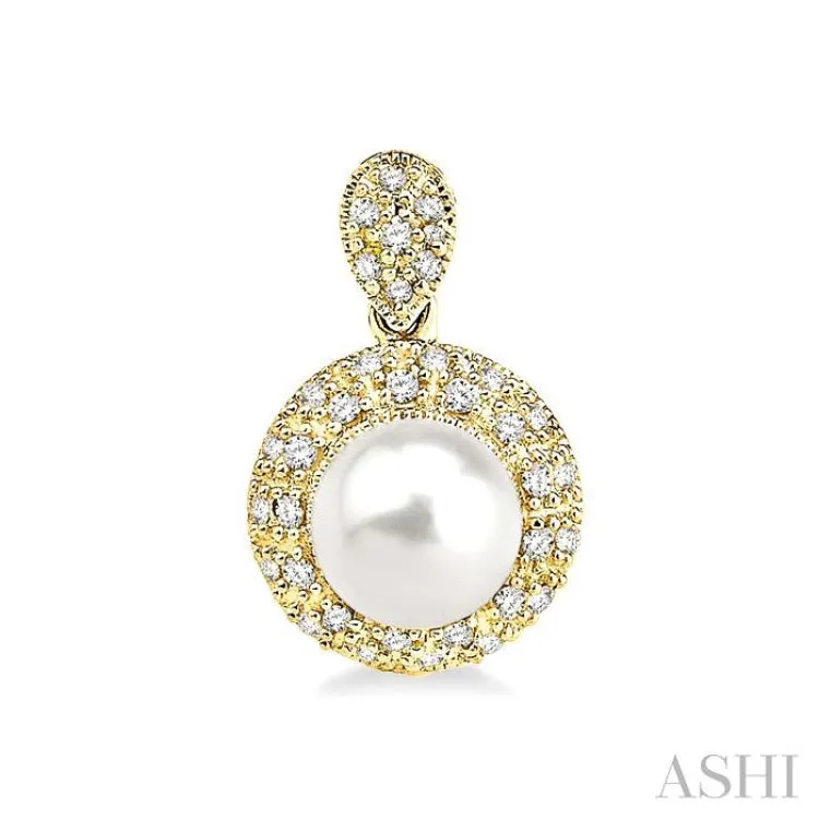 6x6mm Cultured Pearl and 1/3 Ctw Single Cut Diamond Earrings in 14K Yellow Gold