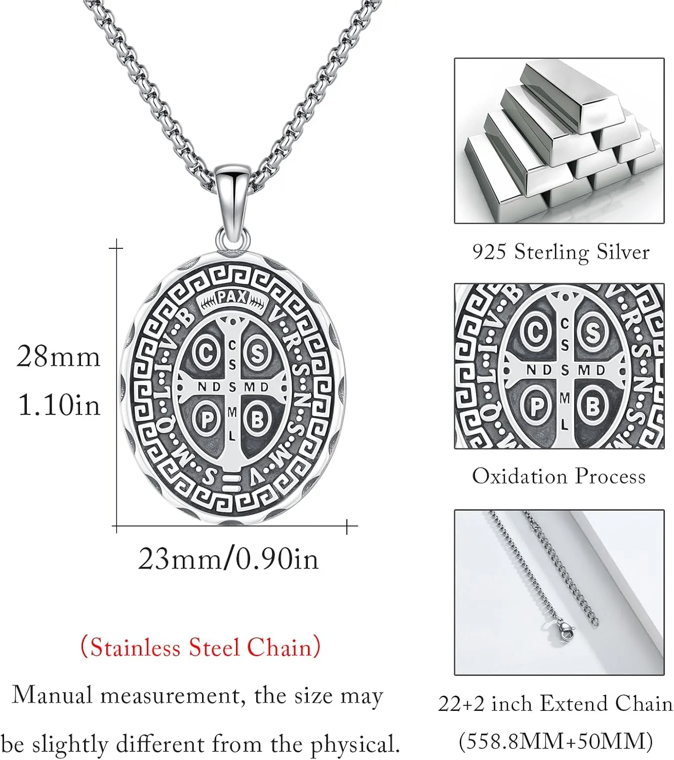 925 Sterling Silver Patron Saint Necklace Archangel Medals St Pendant Amulet Necklaces Protection Jewelry for Men Women with Chain