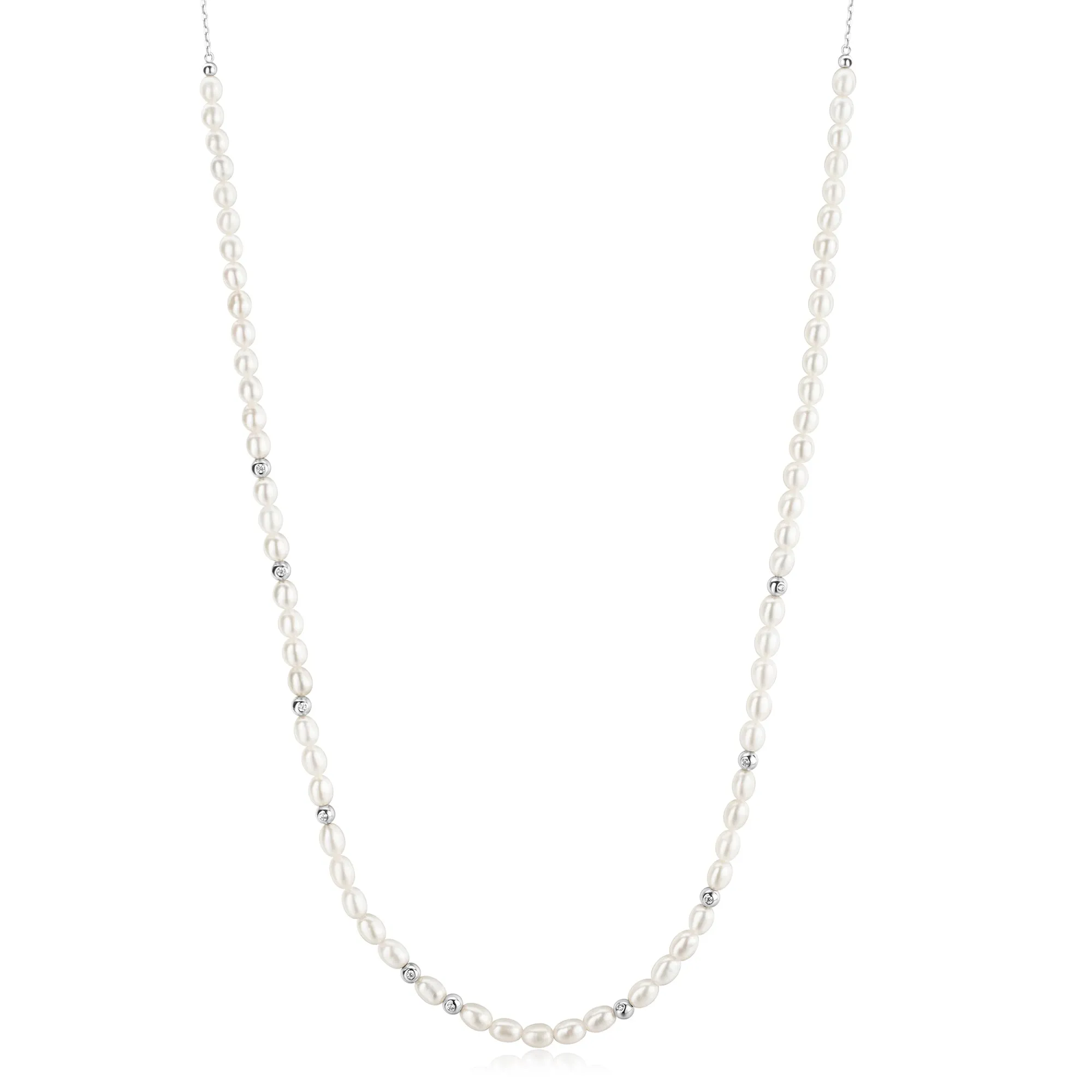 Ania Haie Silver Freshwater Pearl White Cubic Zirconia Bezel Set Slider Necklace N058-06H