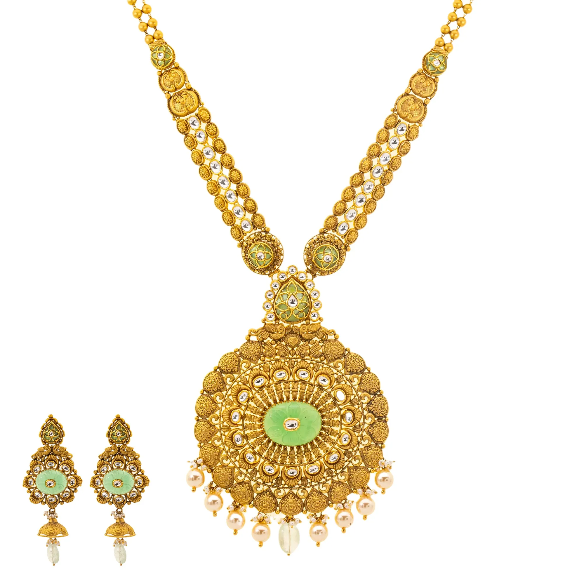 Antique Nisha Jewelry Set in 22K Yellow Gold (136.3gm)