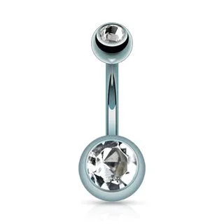 Blue Double Gem Titanium Belly Ring