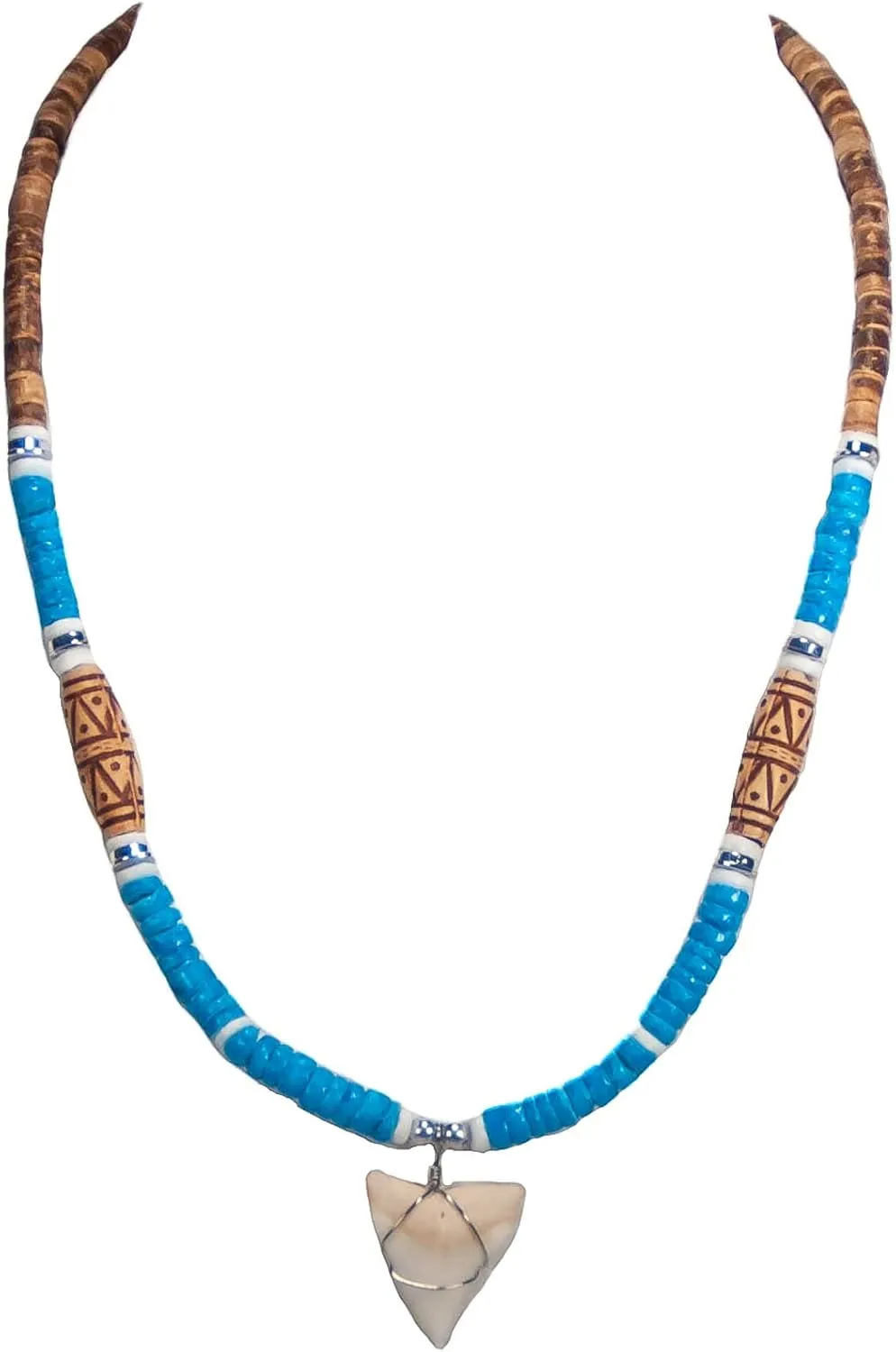 BlueRica Shark Tooth on Coconut Shell Beads Necklace (18" 3U)