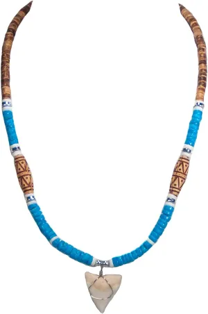 BlueRica Shark Tooth on Coconut Shell Beads Necklace (18" 3U)