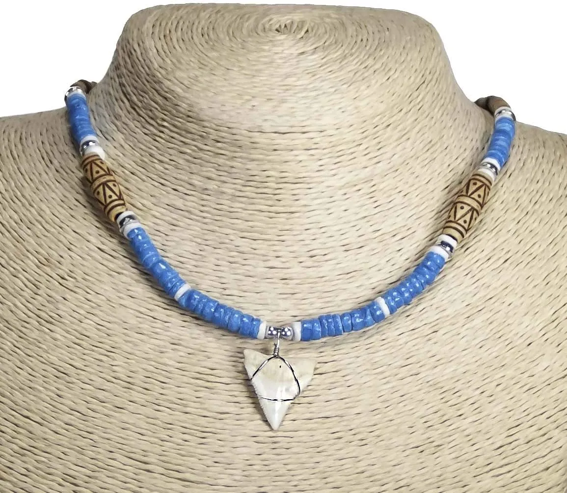 BlueRica Shark Tooth on Coconut Shell Beads Necklace (18" 3U)