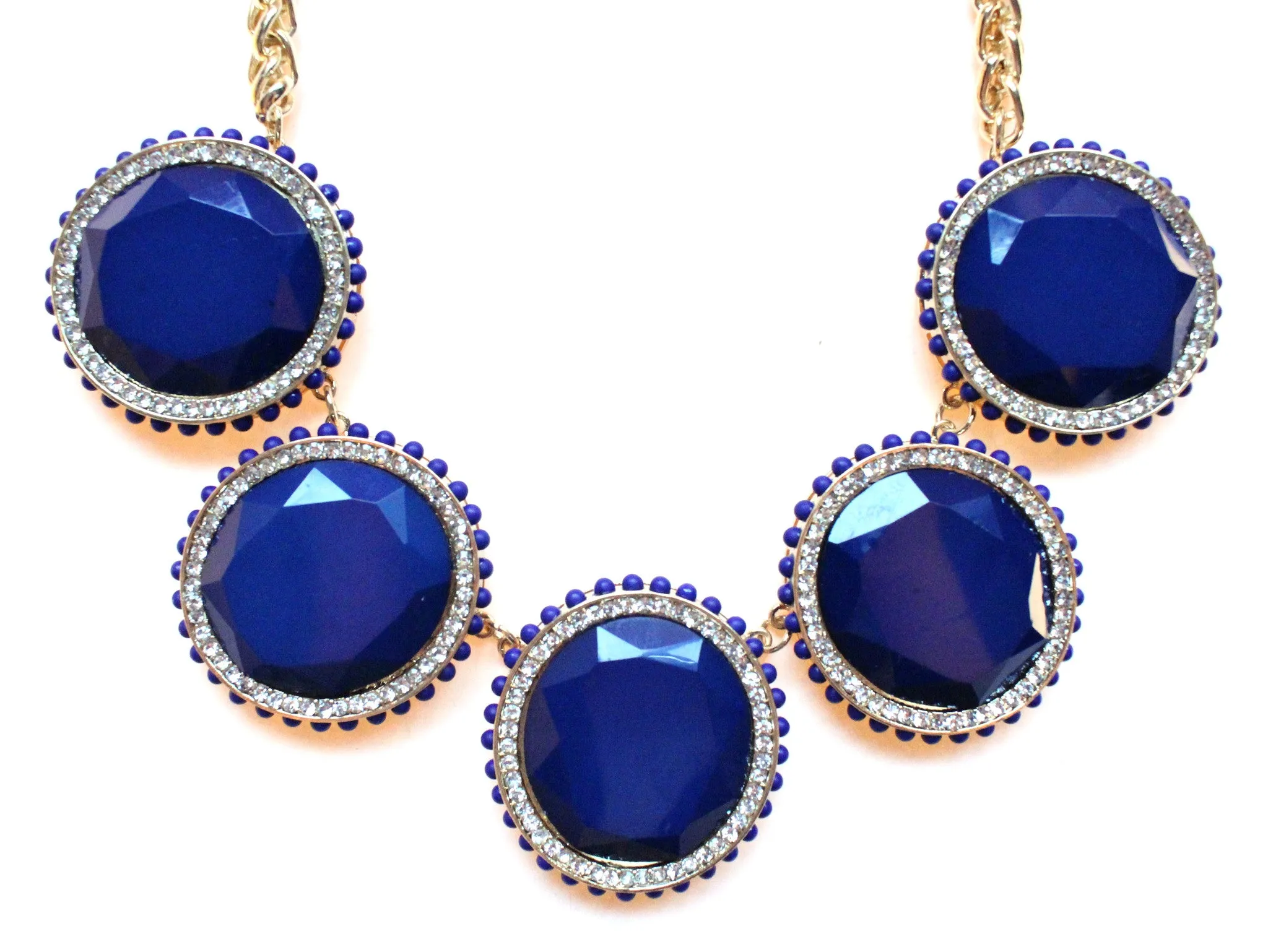 Bold Oval Gem Statement Necklace- Navy Blue