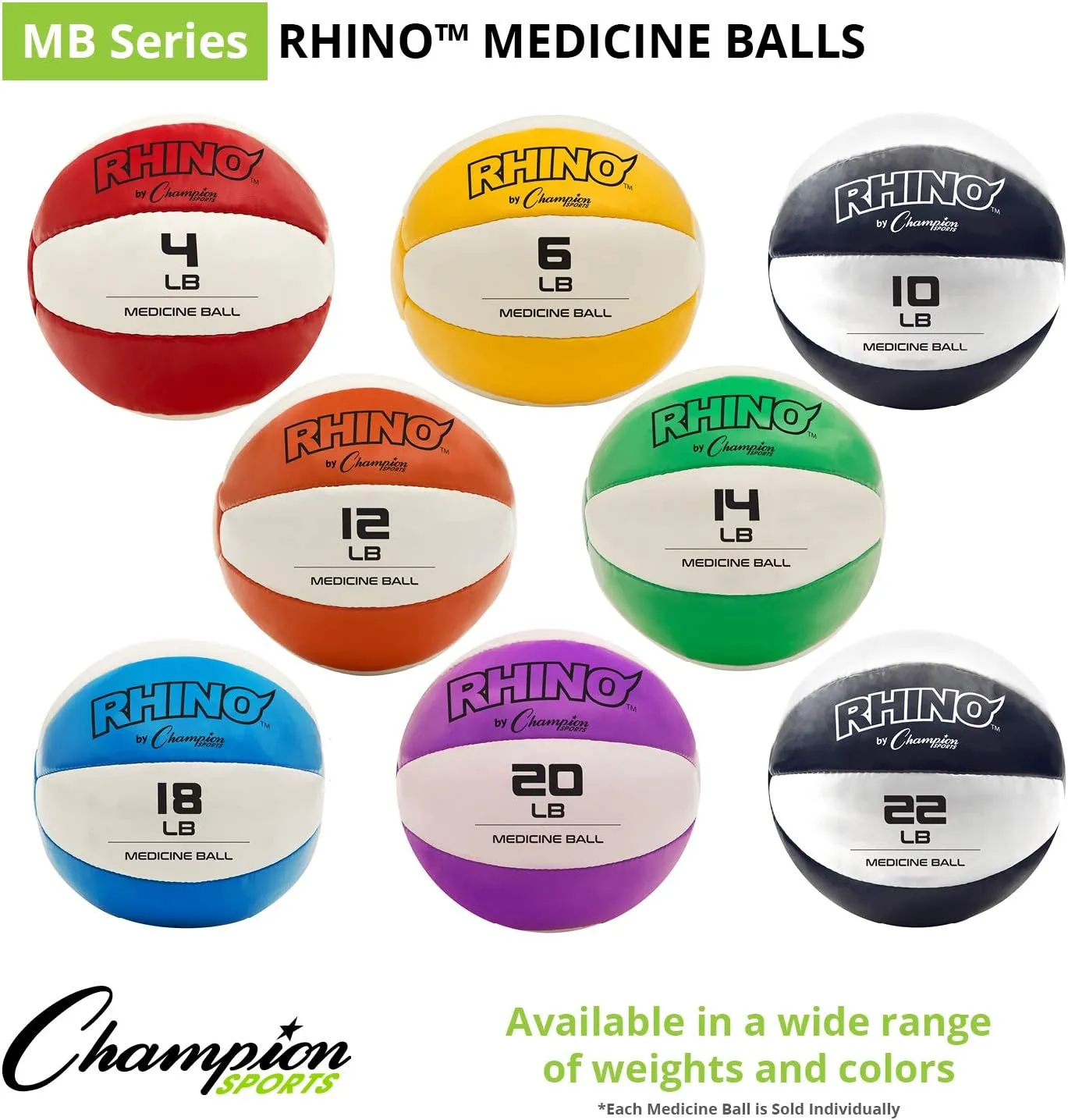 Champion Sports Exercise Medicine Balls, Leather with No-Slip Grip - Weighted Med Ball Set for Weight Training, Stability, Plyometrics, Cross Training, Core Strength - Multiple Styles