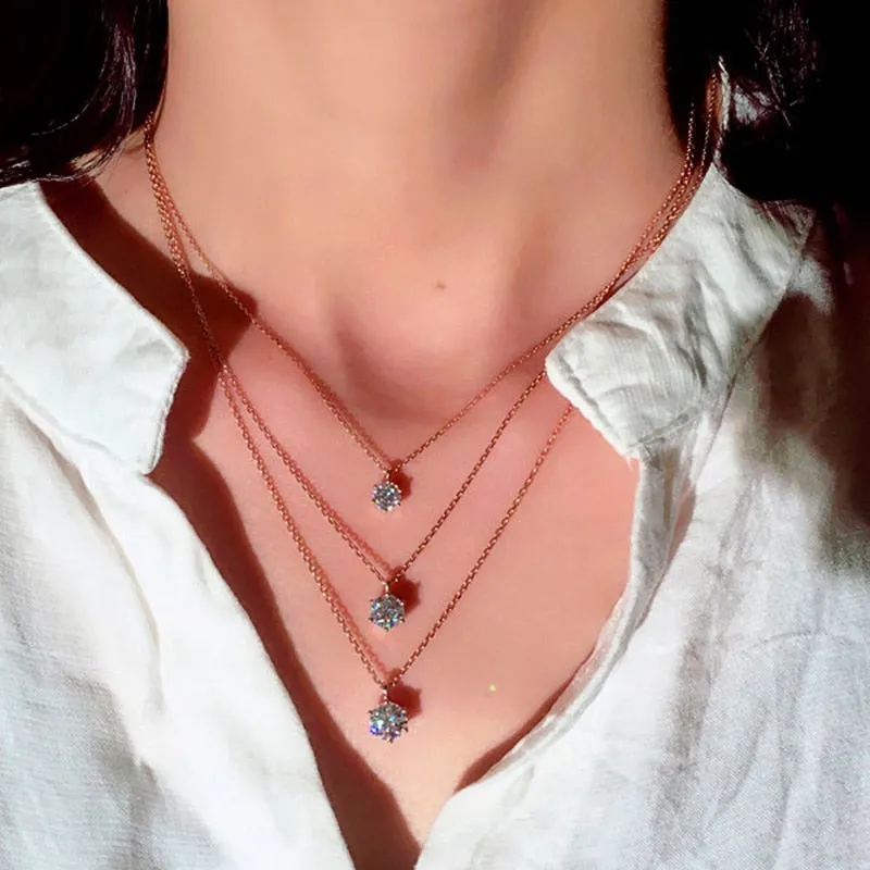 Classic Round Cut Pendant Necklace for Women with Zircon in Silver Color