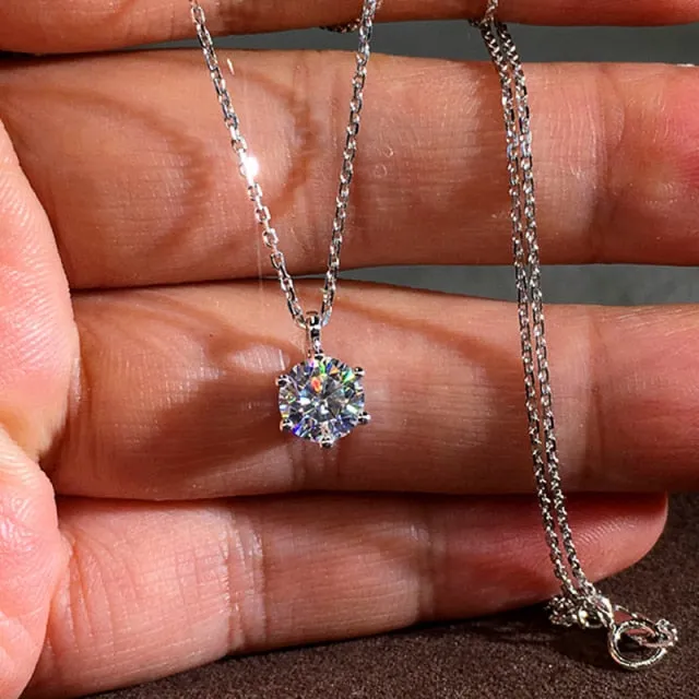 Classic Round Cut Pendant Necklace for Women with Zircon in Silver Color