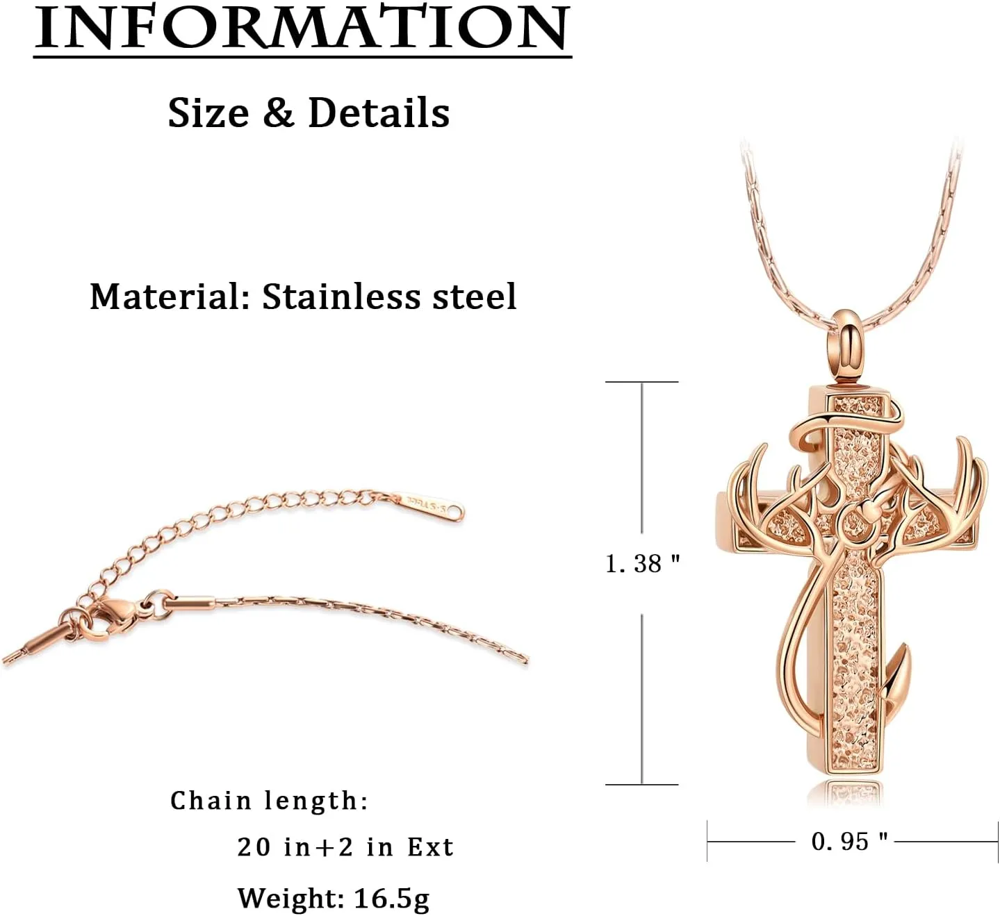 constantlife Cross Urn Necklace for Ashes for Women Men Fish Hook Memorial Pendant Deer Antler Cremation Jewelry Human Pet Ashes Holder Keepsake