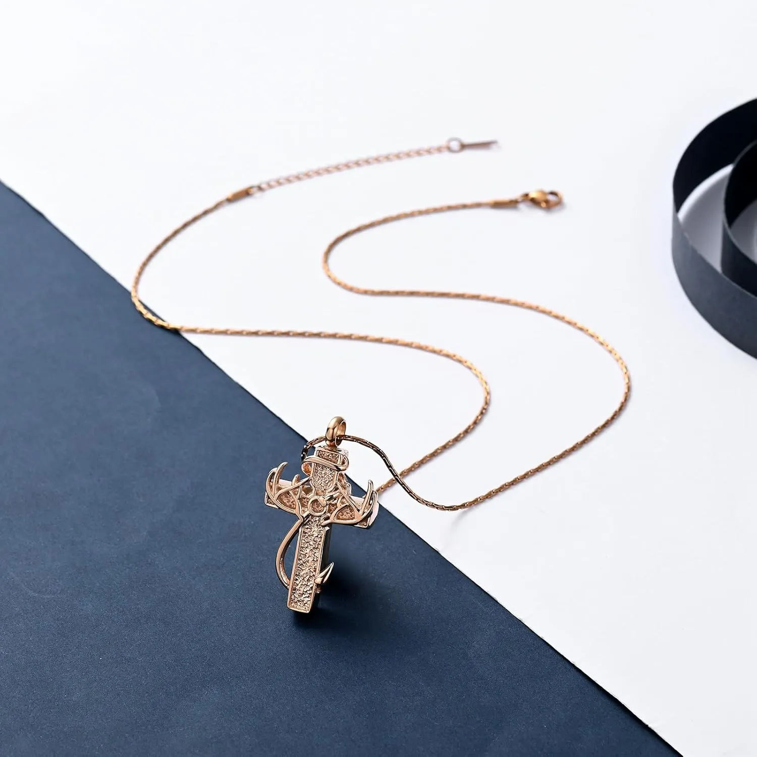 constantlife Cross Urn Necklace for Ashes for Women Men Fish Hook Memorial Pendant Deer Antler Cremation Jewelry Human Pet Ashes Holder Keepsake