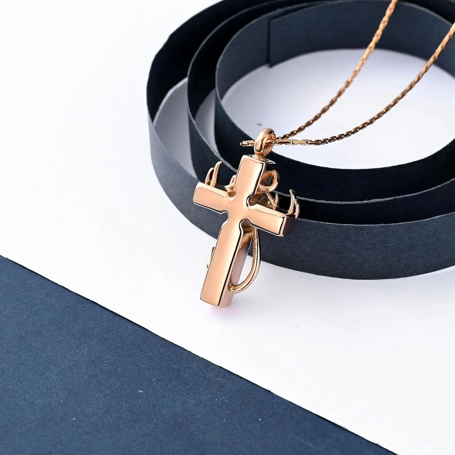 constantlife Cross Urn Necklace for Ashes for Women Men Fish Hook Memorial Pendant Deer Antler Cremation Jewelry Human Pet Ashes Holder Keepsake
