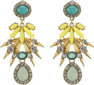 COOLSTEELANDBEYOND Bohemian Statement Earrings Colorful Gem Stone Rhinestone Cluster Chandelier Flower Petal Long Drop