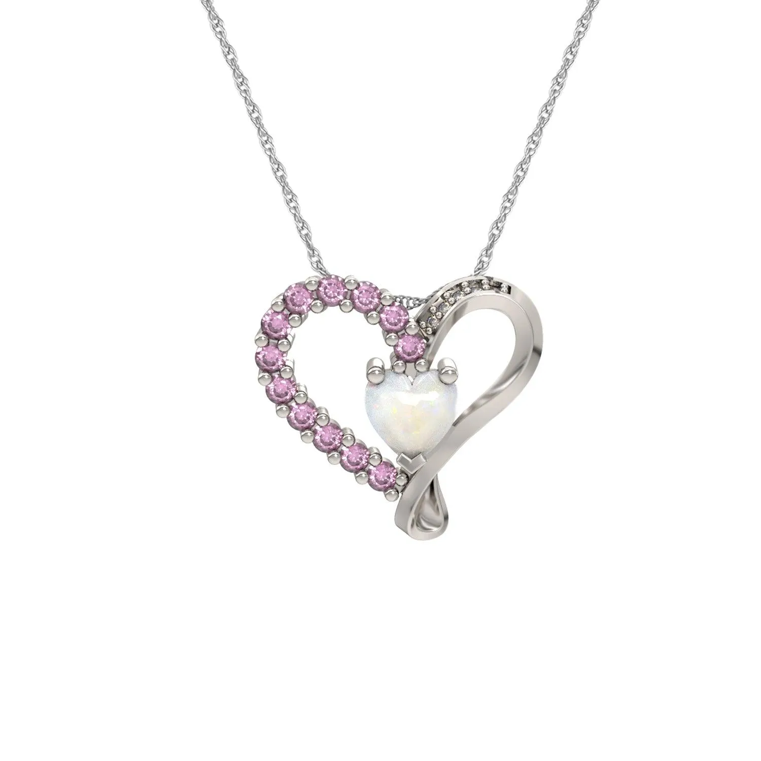 Created Opal and Created Pink Sapphire Heart Pendant