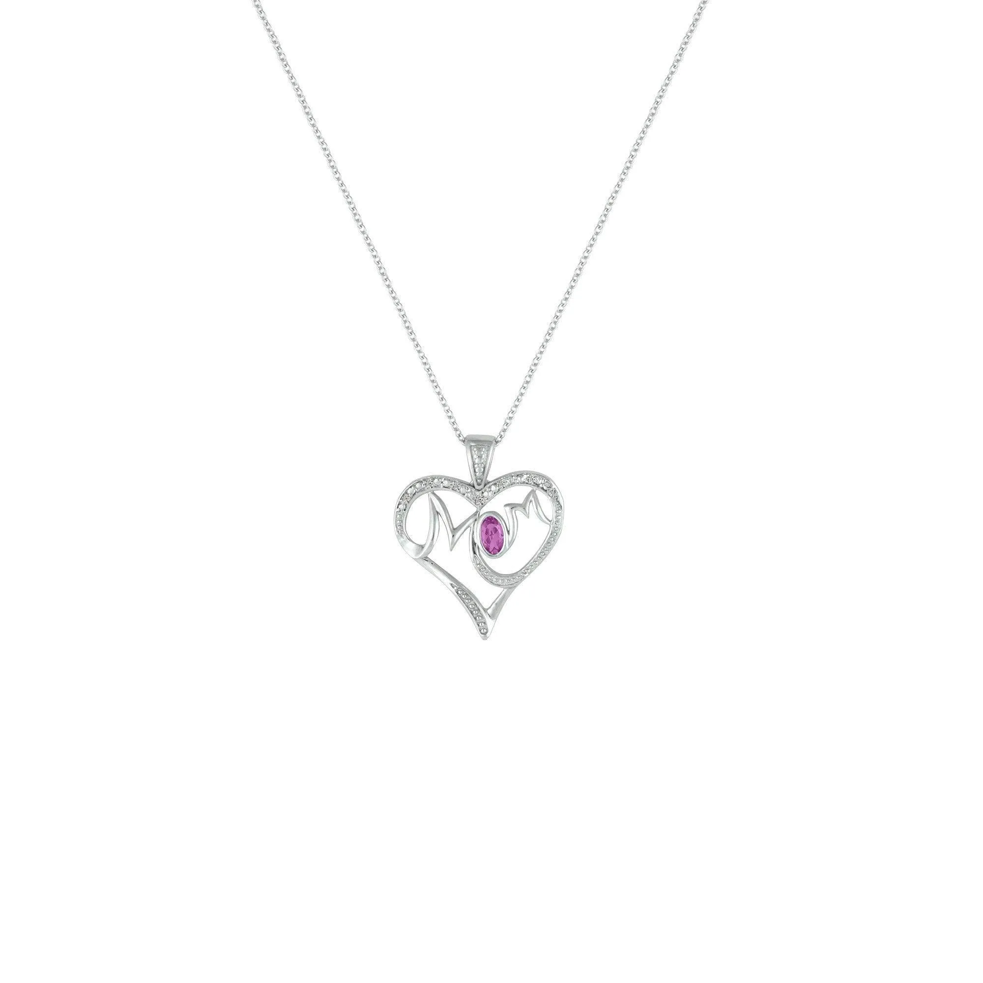 Created Pink Sapphire and Diamond Accent 'Mom' Heart Pendant