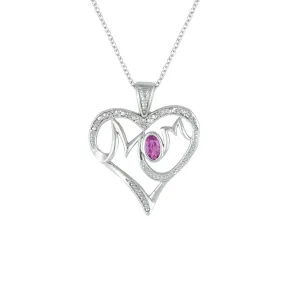 Created Pink Sapphire and Diamond Accent 'Mom' Heart Pendant