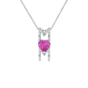 Created Pink Sapphire and Diamond Accent 'Mom' Pendant in Silver