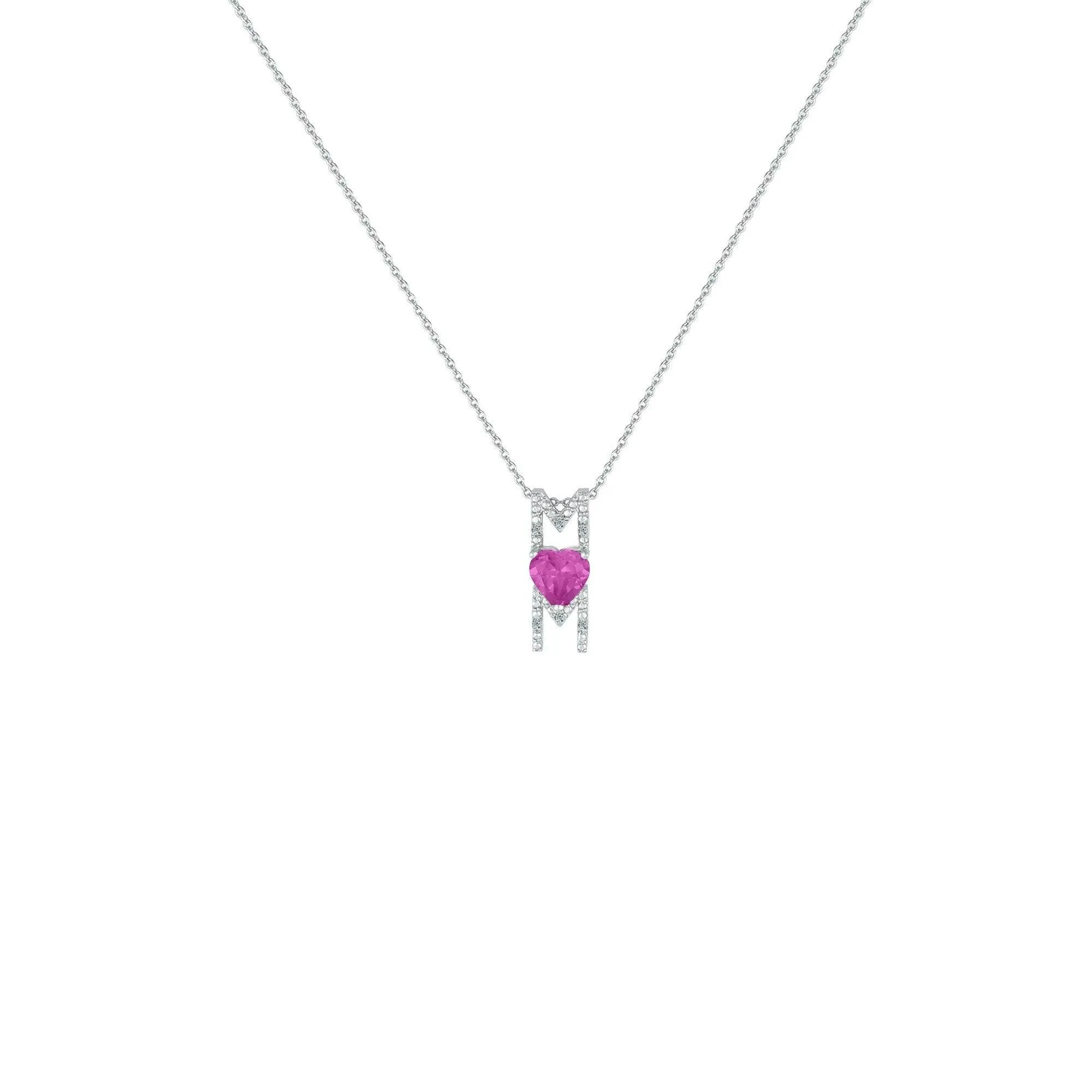 Created Pink Sapphire and Diamond Accent 'Mom' Pendant in Silver
