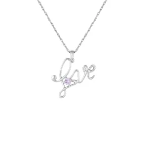 Created Pink Sapphire 'Love' Pendant in Sterling Silver