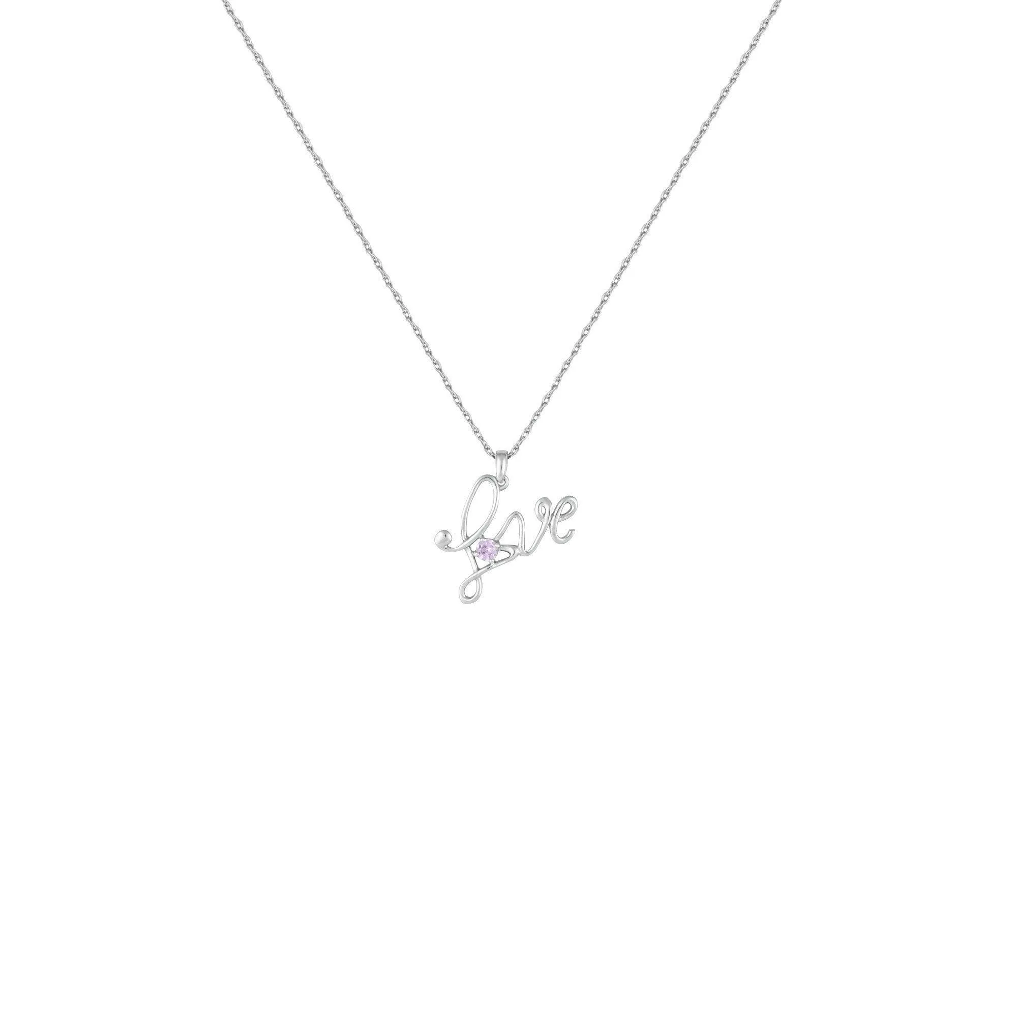 Created Pink Sapphire 'Love' Pendant in Sterling Silver