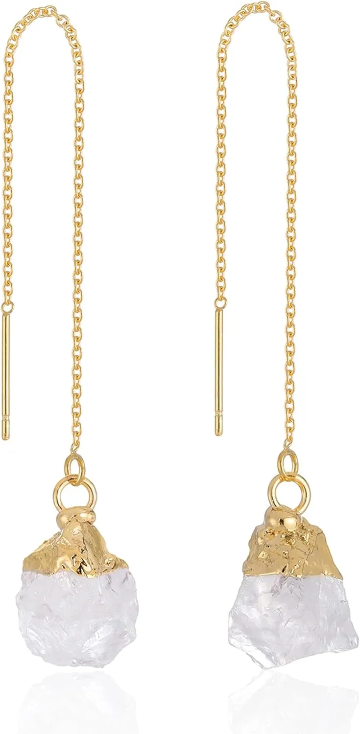 Crystal Dangle Earrings, Long Chain Drop Earrings Gemstone Threader Earrings 14K Gold Plated Earrings for Women Trendy