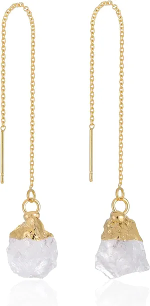 Crystal Dangle Earrings, Long Chain Drop Earrings Gemstone Threader Earrings 14K Gold Plated Earrings for Women Trendy