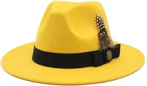 DHAEY Gentleman Classical British Jazz Feather Hat Decorated Face Woolen Hat, Autumn and Winter Woolen Felt Hat Luopan Caps & Hats (Color : Rose Red, Size : 56-58cm)
