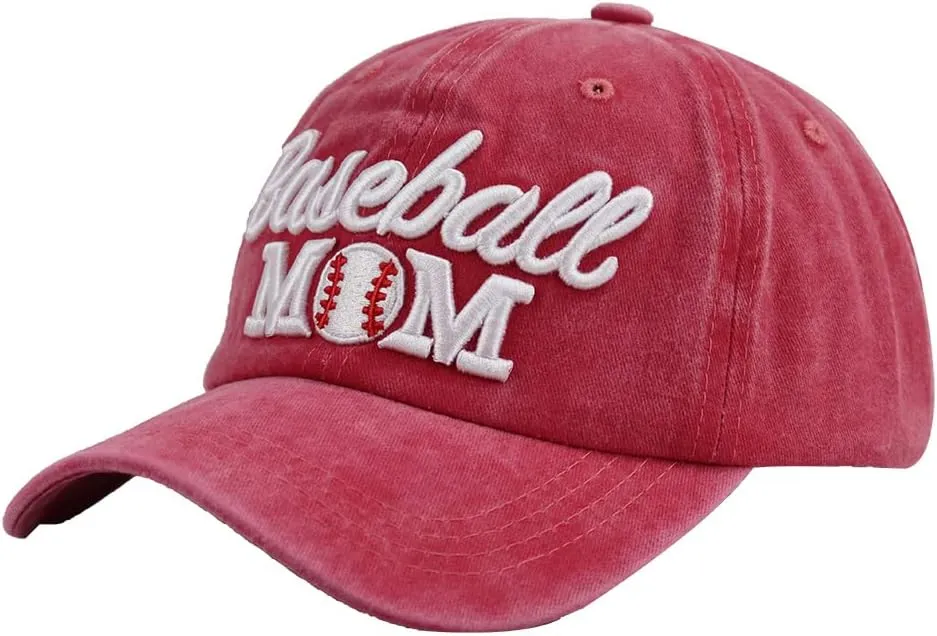 Distressed Baseball Mom Dad Hat for Women, Adjustable Washed Embroidered Baseball Cap for Mama