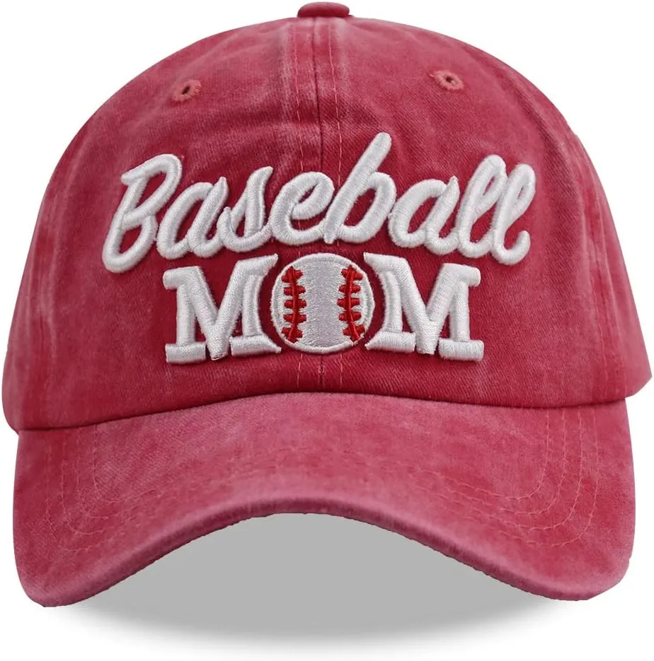 Distressed Baseball Mom Dad Hat for Women, Adjustable Washed Embroidered Baseball Cap for Mama