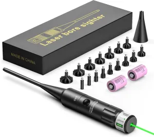 EZshoot Bore Sight Kit Bright Green or Red Dot BoreSighter with Big Button Switch for .17 to 12GA Caliber