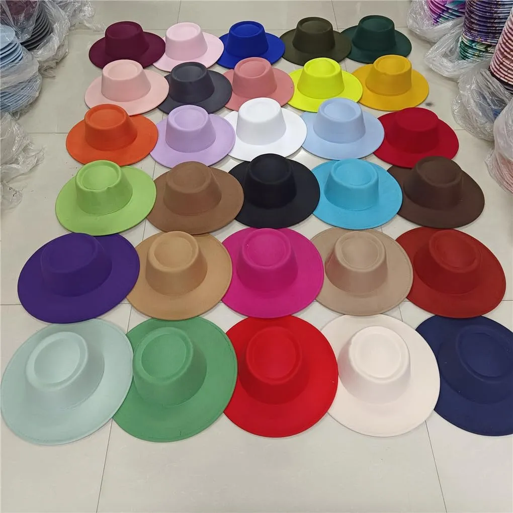 Fedora Hat 8CM Wide Brim Top Women's Jazz Hat Men's Flat Top Fedora Hat Classic Sun Hats