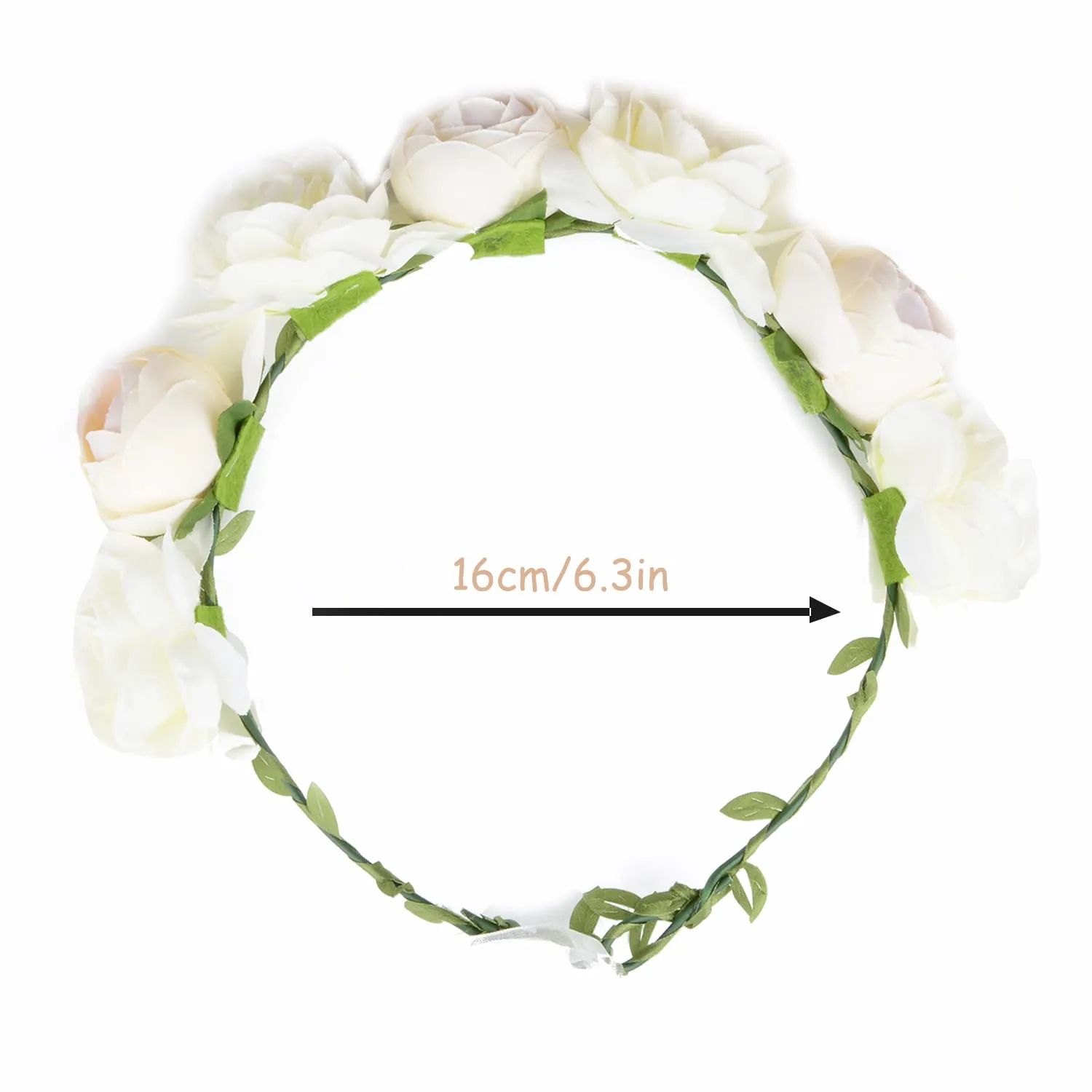 Flower Crown Rose Peony Garland Headband Hair Wreath Floral Headpiece with Adjustable Ribbon Wedding Festival Party (white)