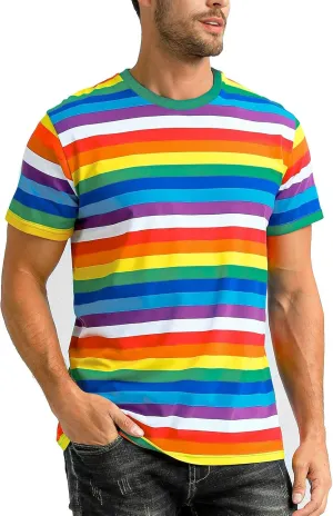 Funny World Men's Cotton Striped T-Shirt Crew Neck Short Sleeves Basic Casual Top