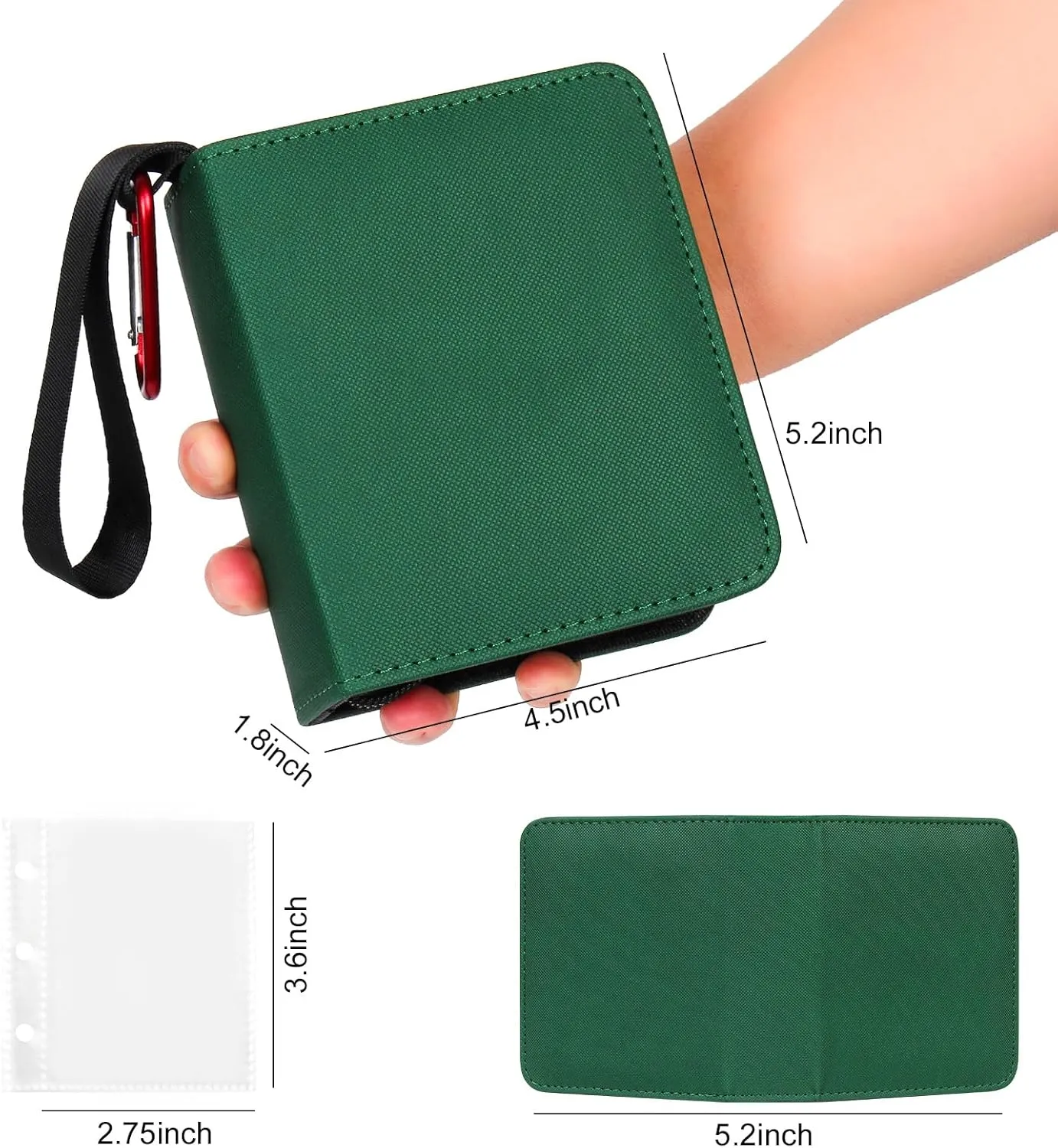 GEAoffice Mini Size Card Binder 1 Pocket, 80 Pockets Small Trading Card Album Book with 40 Removable Sleeves, 80 Top Loading Pockets Binder for TCG, MTG, Sports&Game Cards, Green
