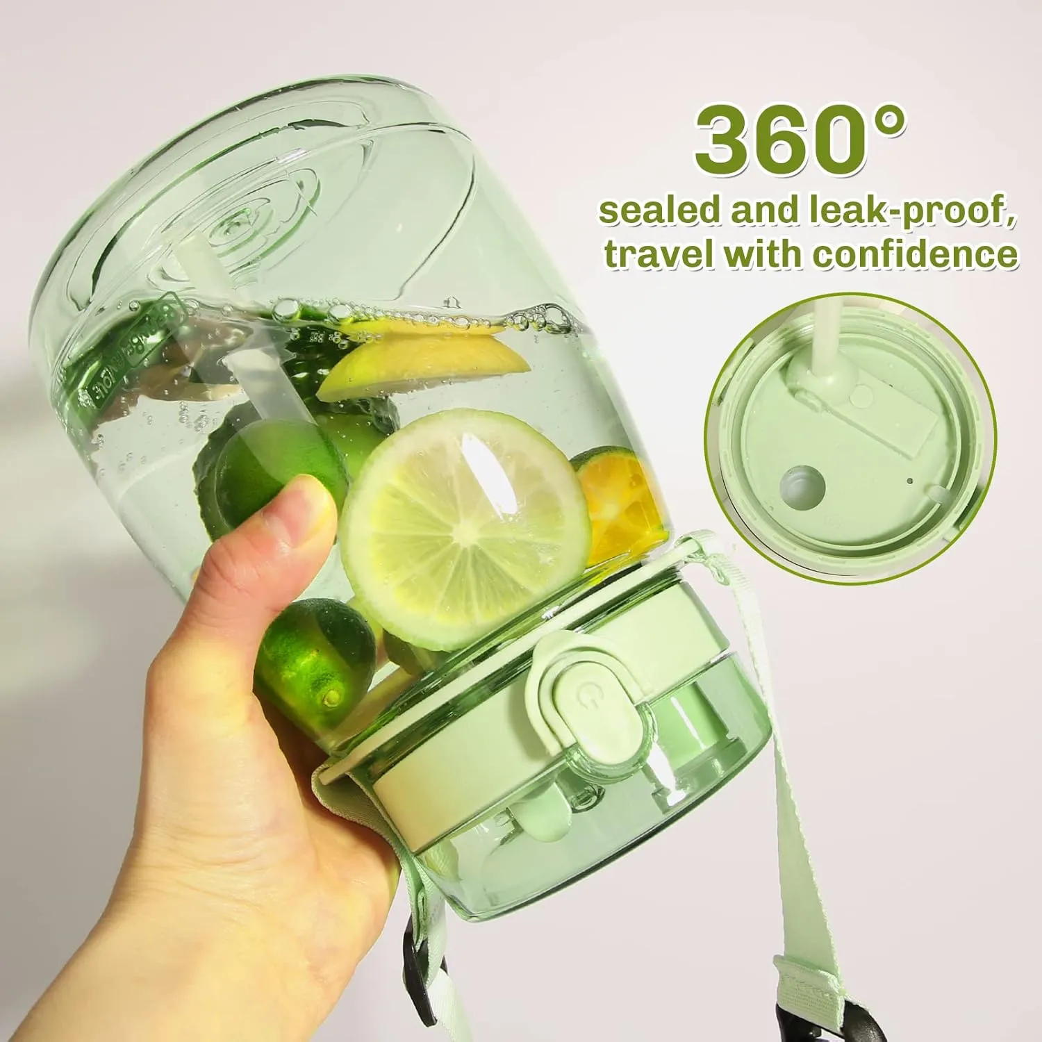 Girls Water Bottles for School, Upgrade Aesthetic Water Bottles, Cute Water Bottle with Handle, Water Jug Green