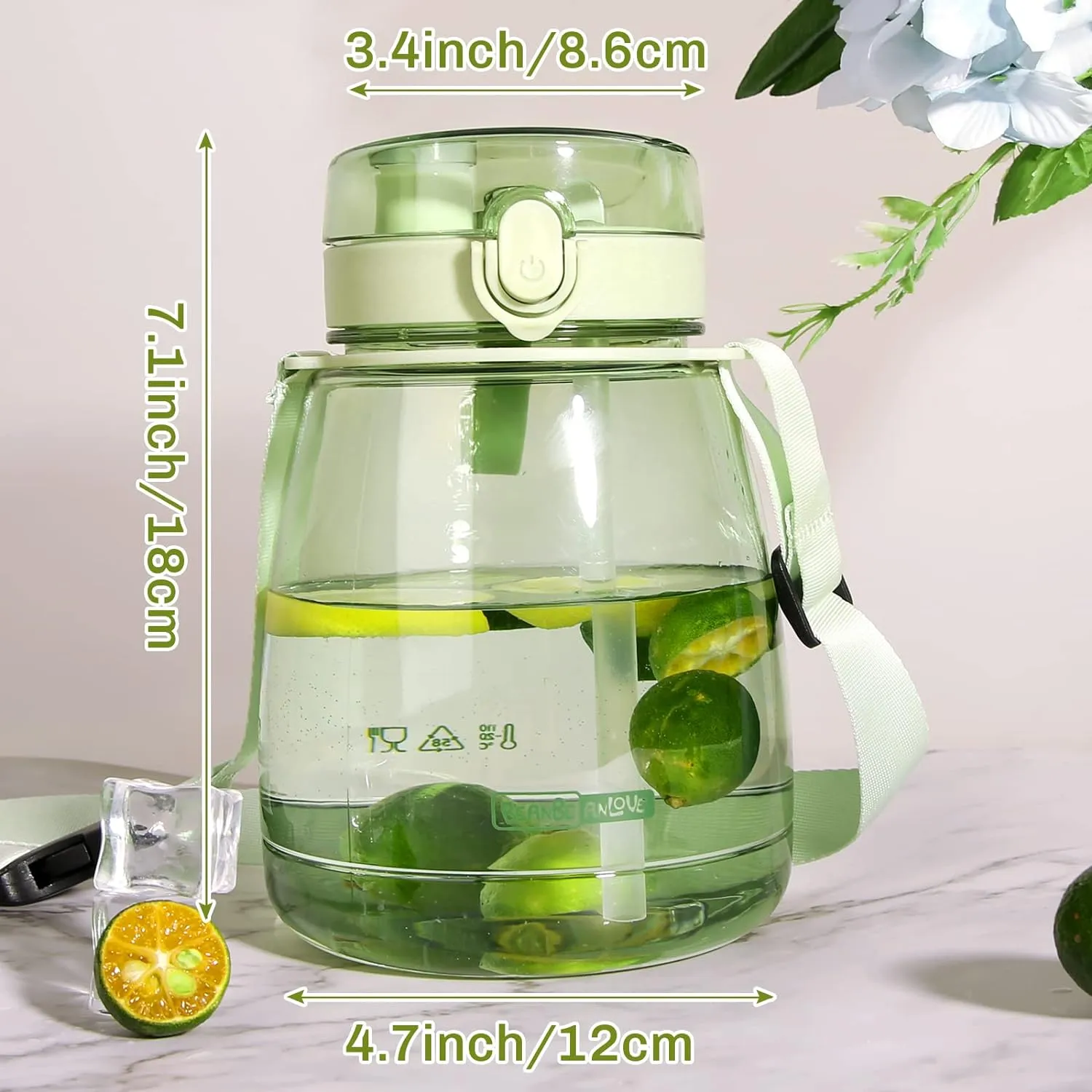 Girls Water Bottles for School, Upgrade Aesthetic Water Bottles, Cute Water Bottle with Handle, Water Jug Green