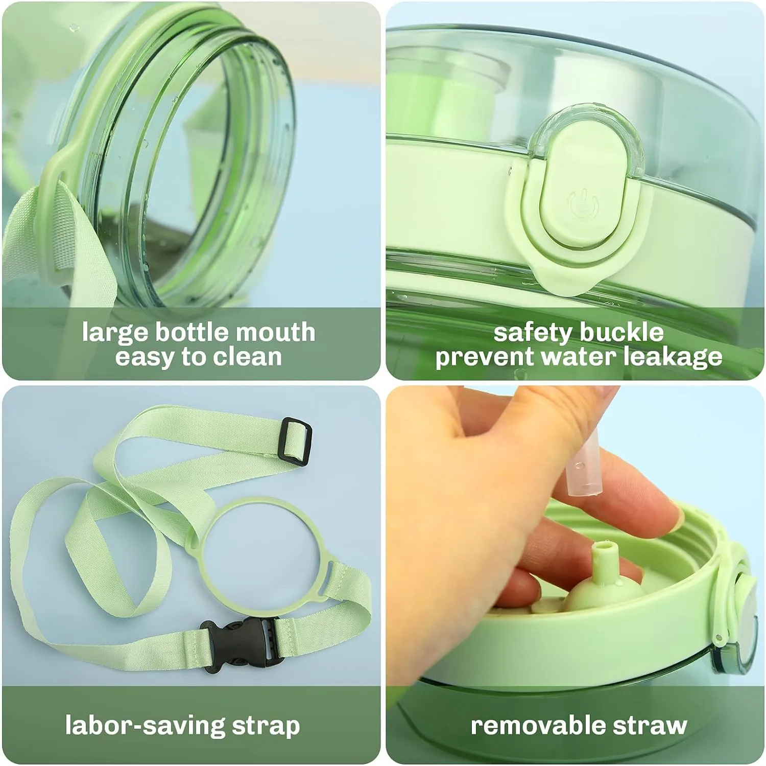 Girls Water Bottles for School, Upgrade Aesthetic Water Bottles, Cute Water Bottle with Handle, Water Jug Green