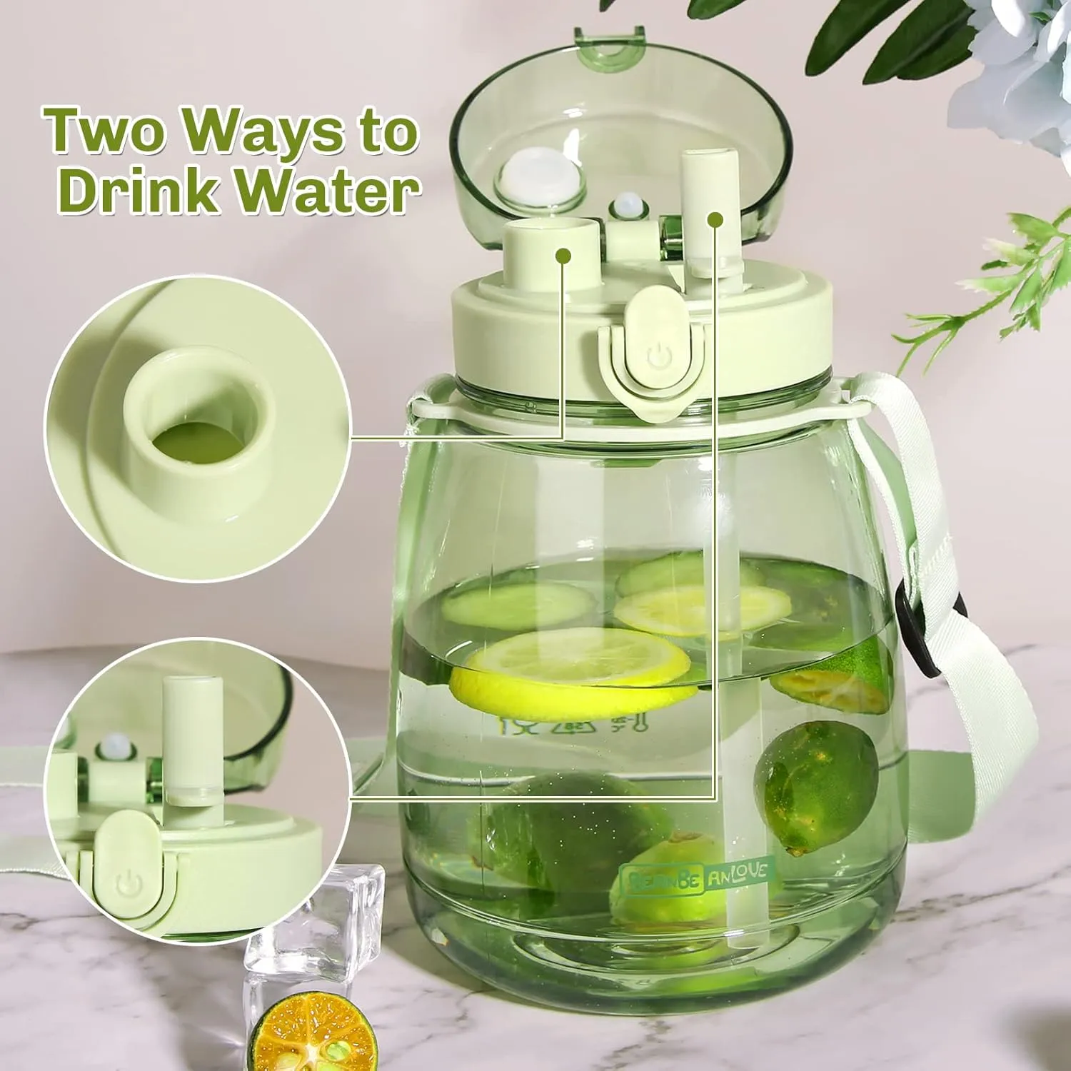 Girls Water Bottles for School, Upgrade Aesthetic Water Bottles, Cute Water Bottle with Handle, Water Jug Green